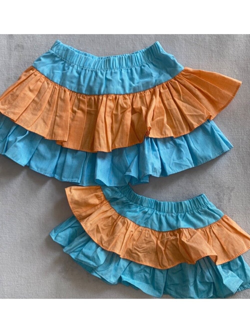 Castles & Crowns 12m 4 NWOT tiered ruffle skirt orange turquoise blue gingham